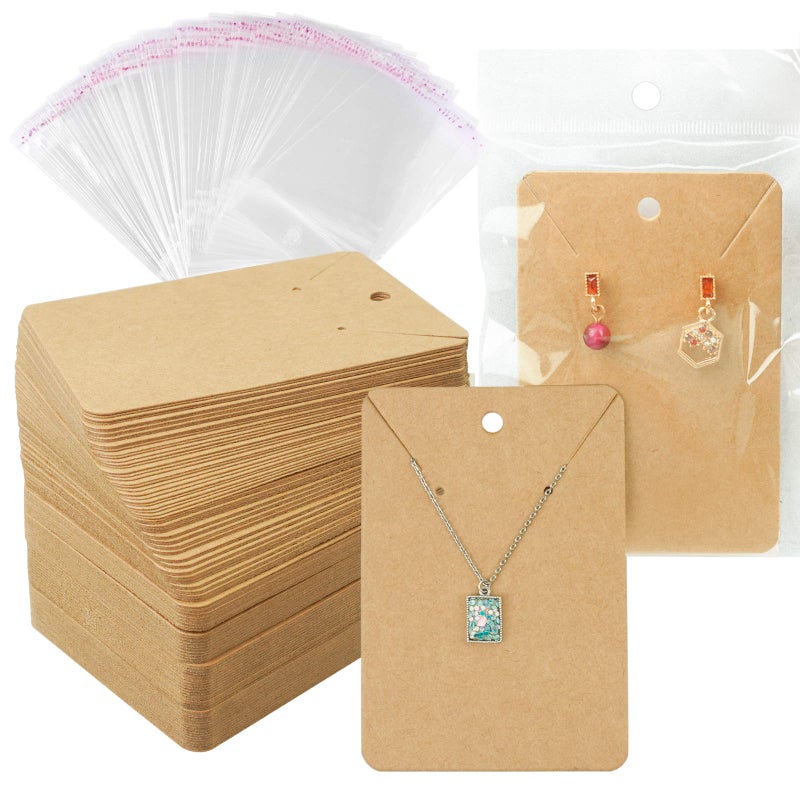 Lazydrop Earring Cards Necklace Display Cards with Bags,150 Earring Display Cards, 150 Pcs Self-Seal Bags, Kraft Paper Tags for DIY Ear Studs(Brown) - Image 1